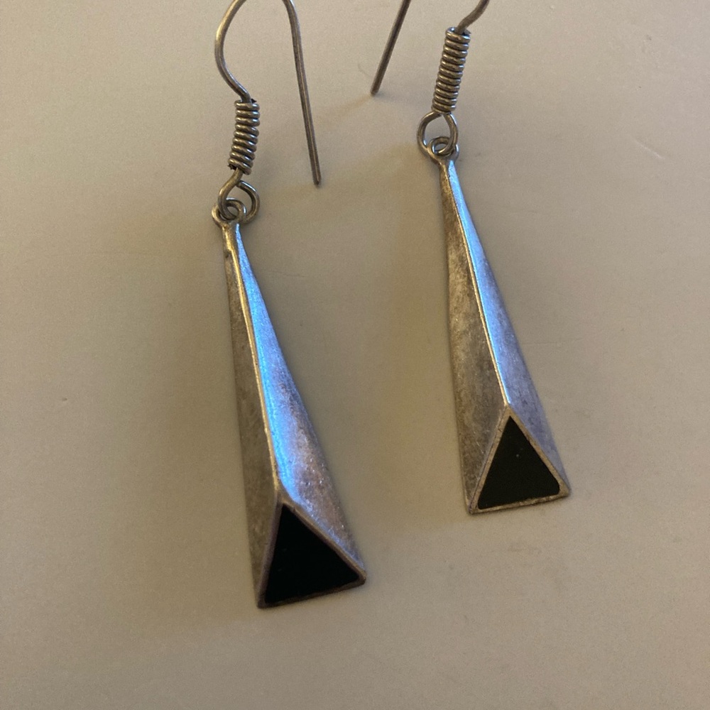 Silver Triangle Drop Earrings